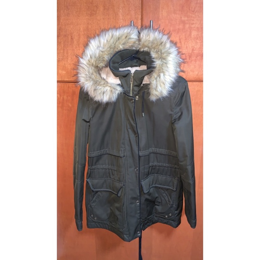 Zara parka in khaki green with leather lining